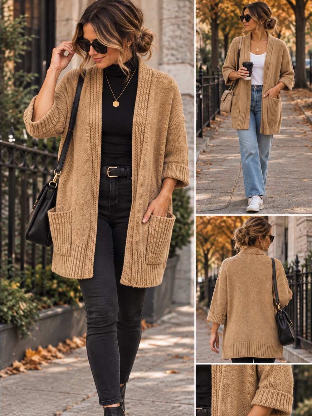 Cozy Open-Front Camel Cardigan Sweater